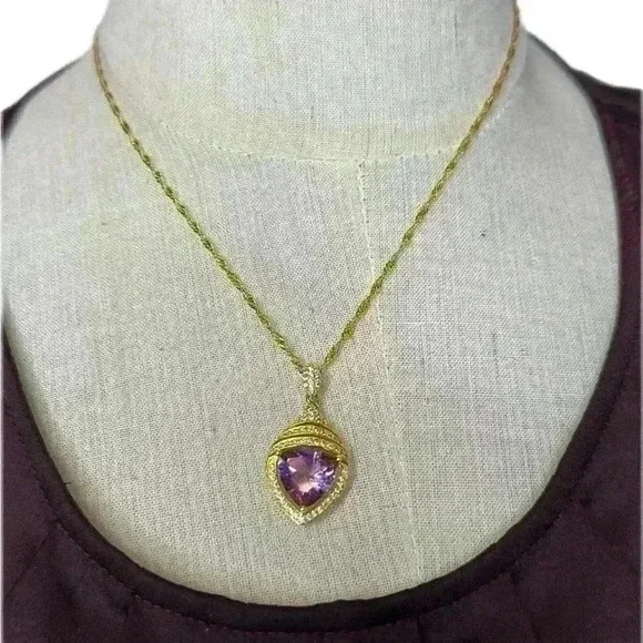 14kt Gold Plated Trillion Cut Amethyst Necklace 18-21" - Picture 4 of 10